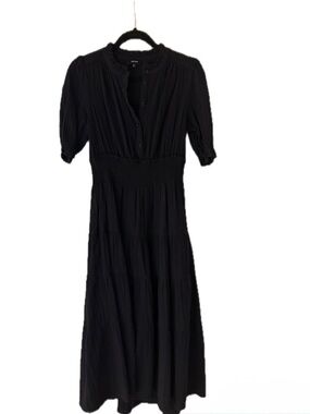 ME+EM Cotton Cheesecloth Midi Dress in Black